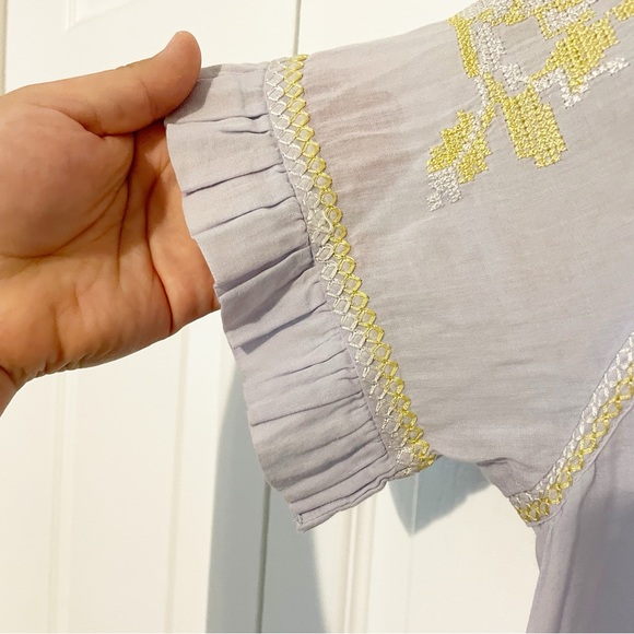 Rose and Rose Cross Stitch Embroidery Blue Top Size Small Short Sleeve Sequins - Picture 4 of 10